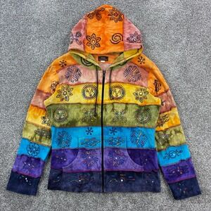 Vintage Y2k Rising International Hoodie Womens‎ XL Embroidered Goblincore Artsy
